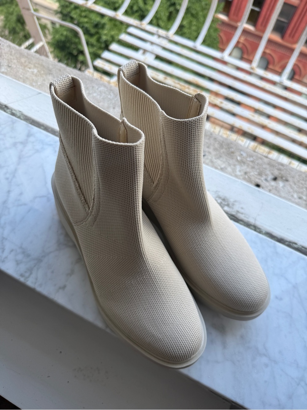 Vivaia Cream Knit Platform Chelsea Booties - Picture 3 of 6